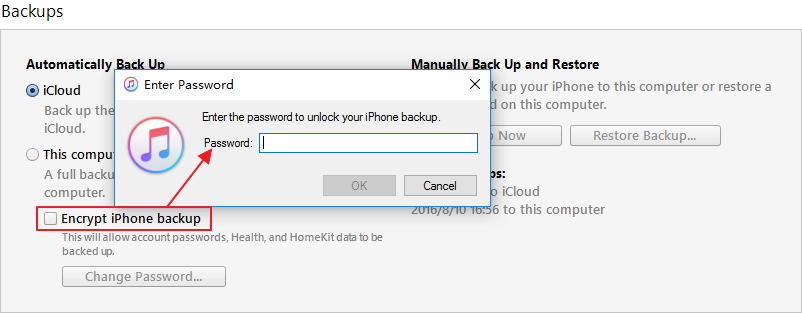 password to unlock iphone backup