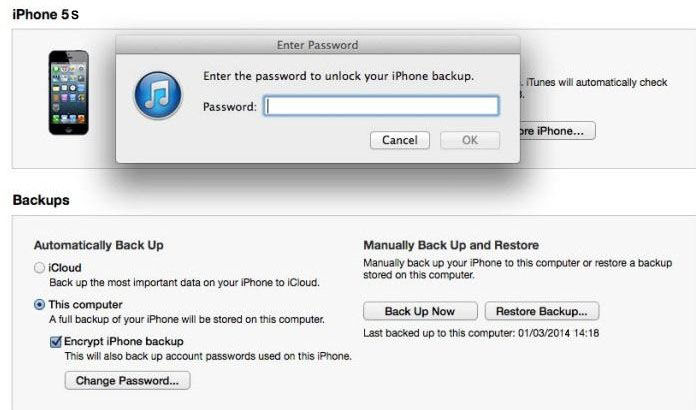 iphone backup asking for password