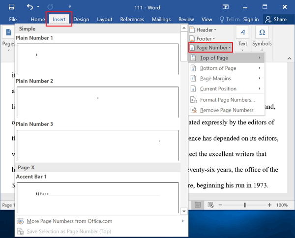 How To Set Up Page Numbers In Word 2016 2013