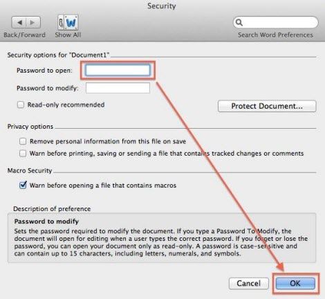 Password protect a document in word for mac