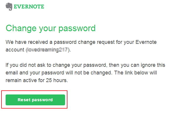 evernote change password