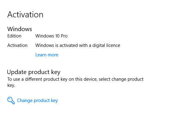 windows 10 pro product activation key vm