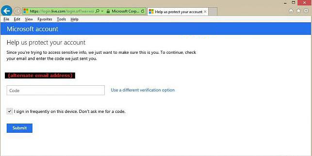 microsoft account security code text